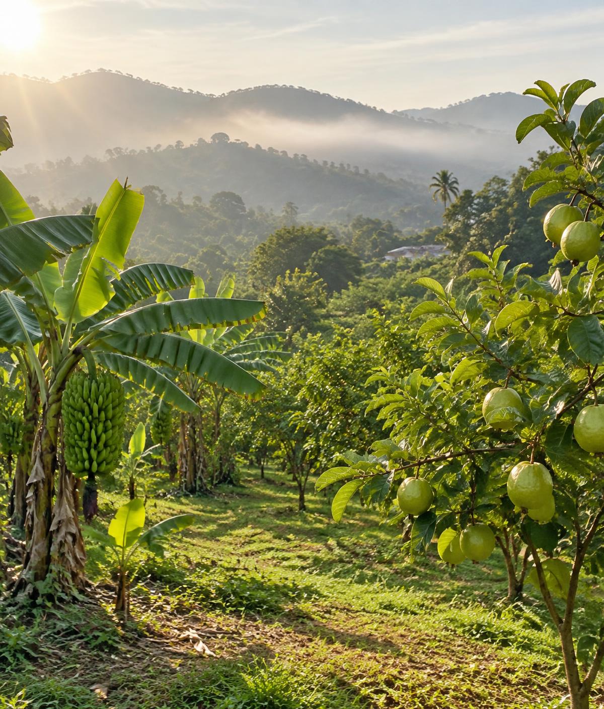 Tropical fruit growing in a Malaysian orchard